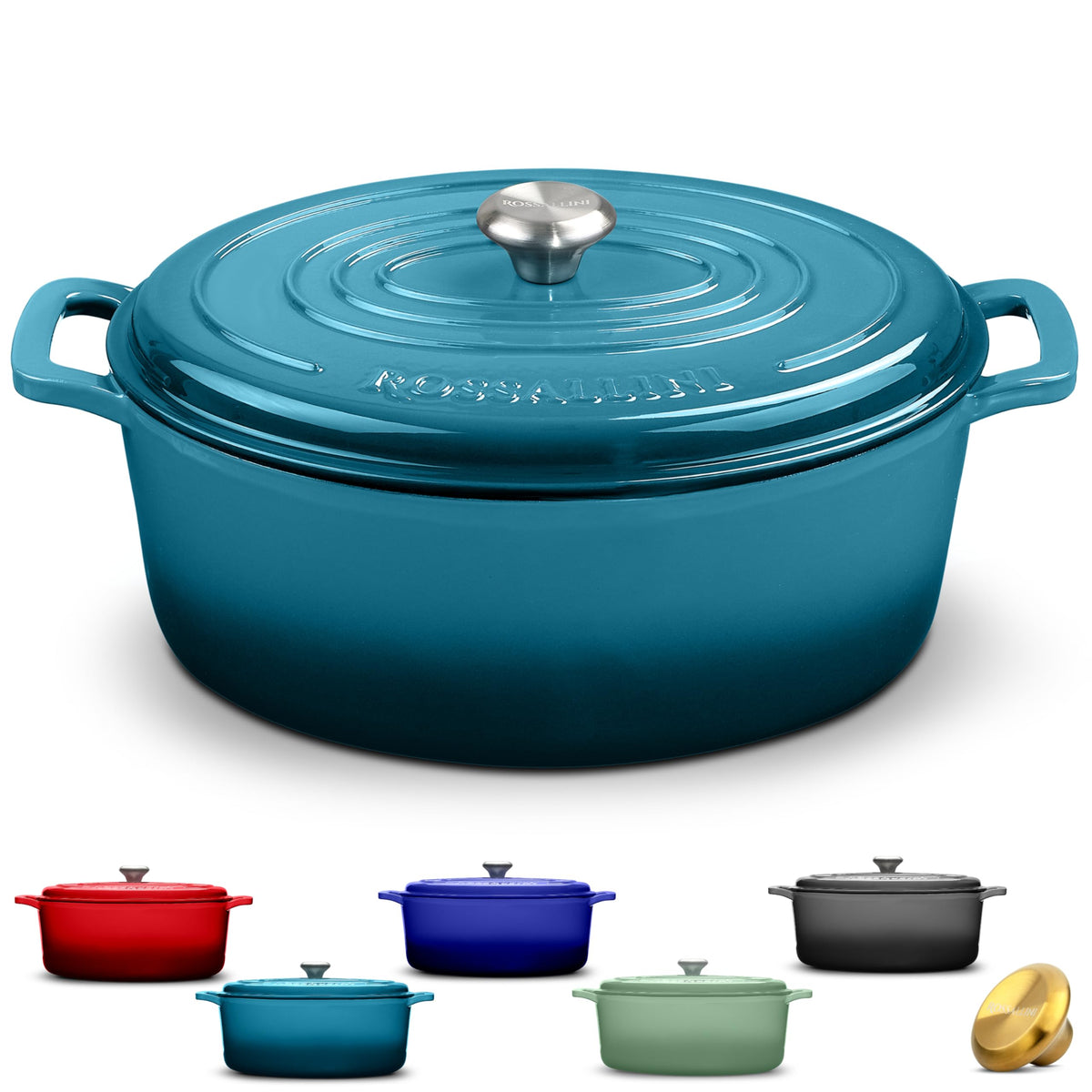 Enameled Cast Iron Oval Dutch Oven with Lid, 6.75 Qt, Ocean Blue