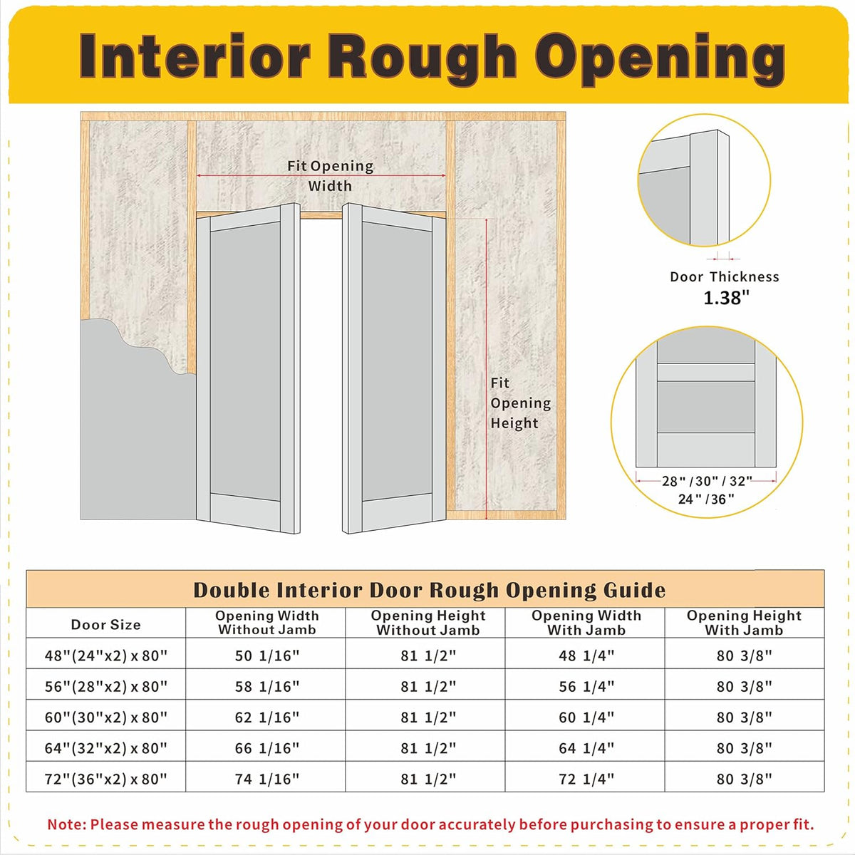 French Doors, 60" x 80" Hollow Core Interior Doors with Pre-Hung Door Jamb, Silver Hinges, Door Levers and Latch, 6-Panel Prehung Door for Bedrooms, Closets, Pantries, Easy to Install