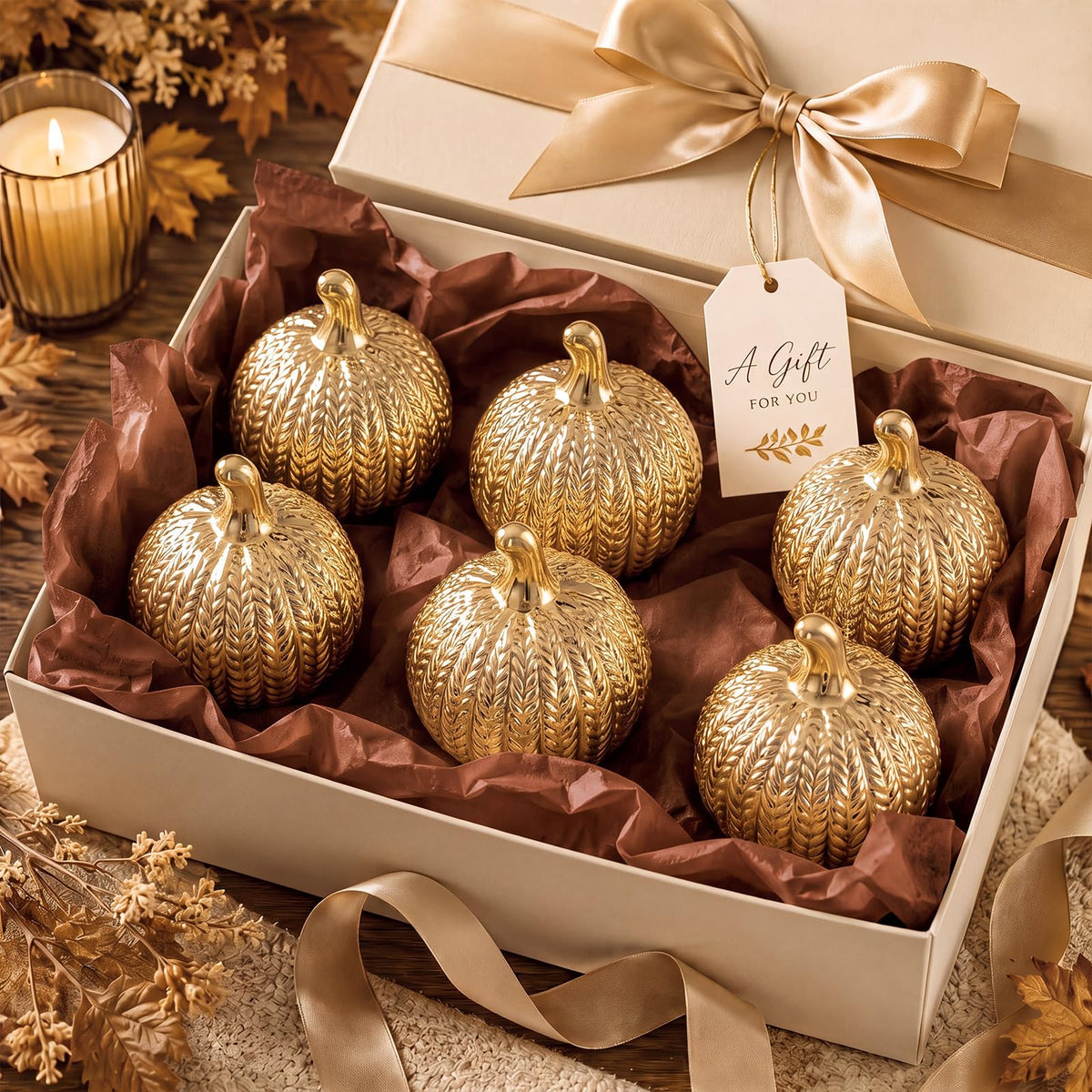 6 Pcs Gold Ceramic Pumpkin Fall Decoration for Table Centerpiece