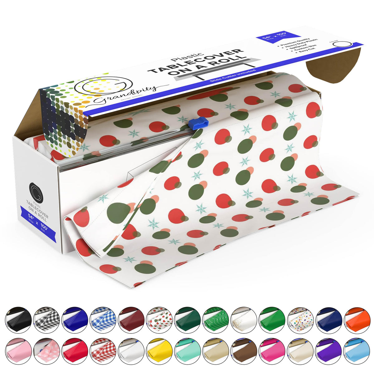 Plastic Table Cloth Roll - 54in x 100 Ft. Table Cover Holiday