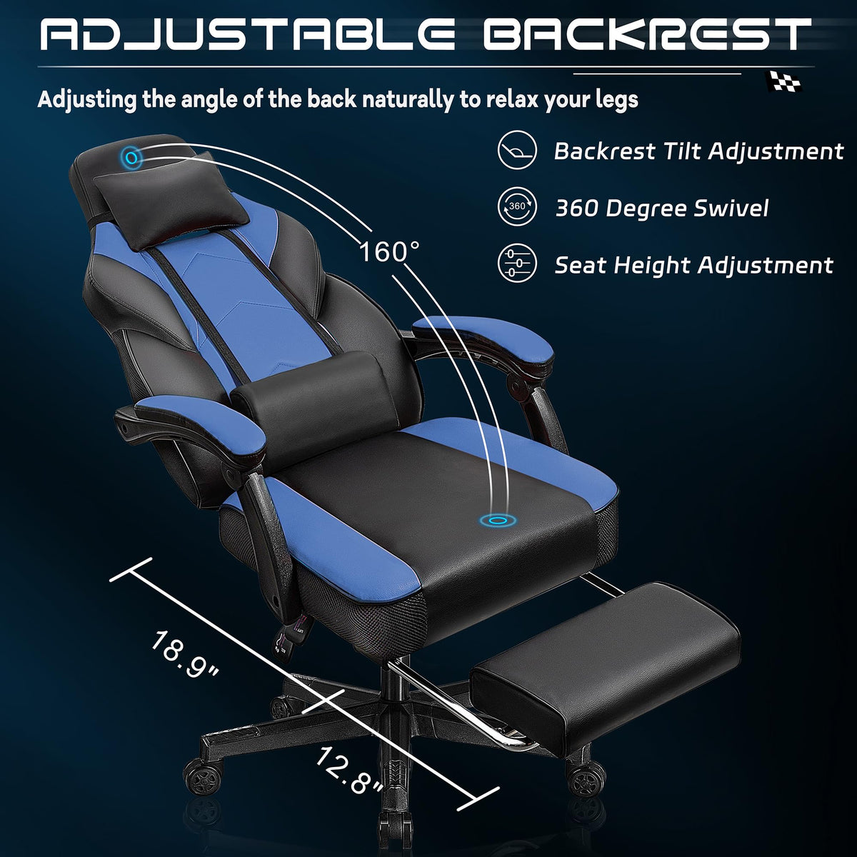Video Game Chair for Adults, Gaming Chair with Footrest, Big and Tall Computer Chair with Massage Lumbar Support
