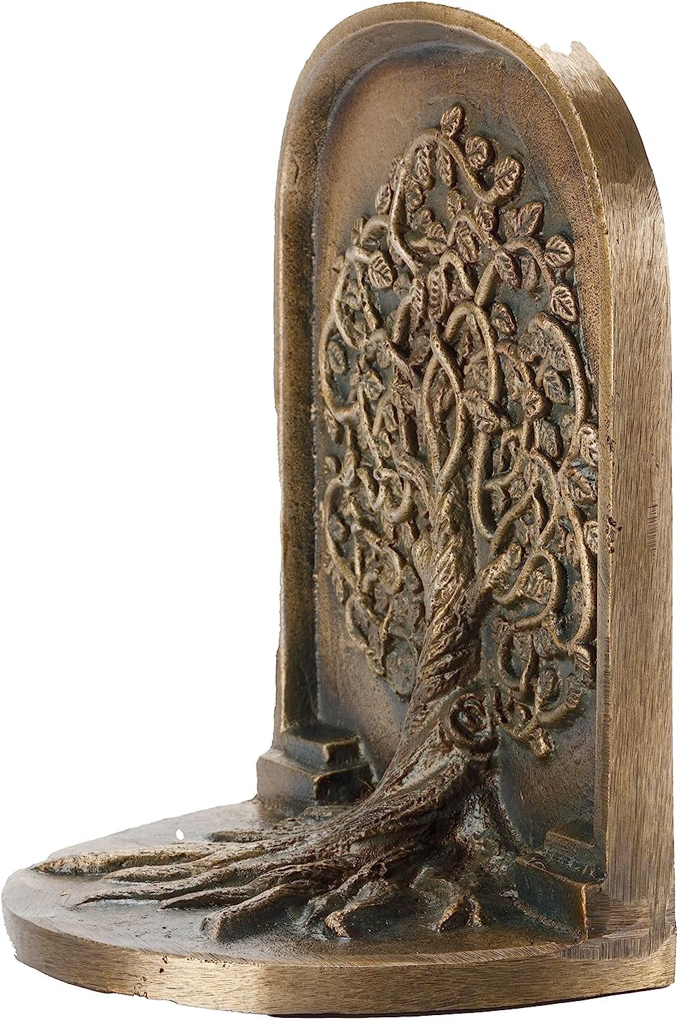 Tree of Life Bookends, Antique Brass, 2 Decorative Bookends for Shelves or Bookcase, Cast Iron, Non-Skid Heavy