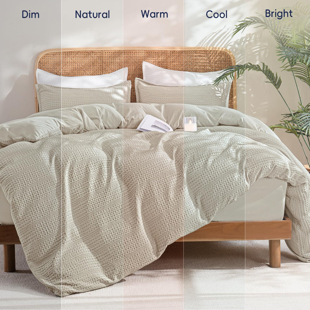 Ultra Soft Waffle Weave Duvet Cover 3 Pieces - 3D Textured Breathable Waffle Bedding Set 90"x90" with 2