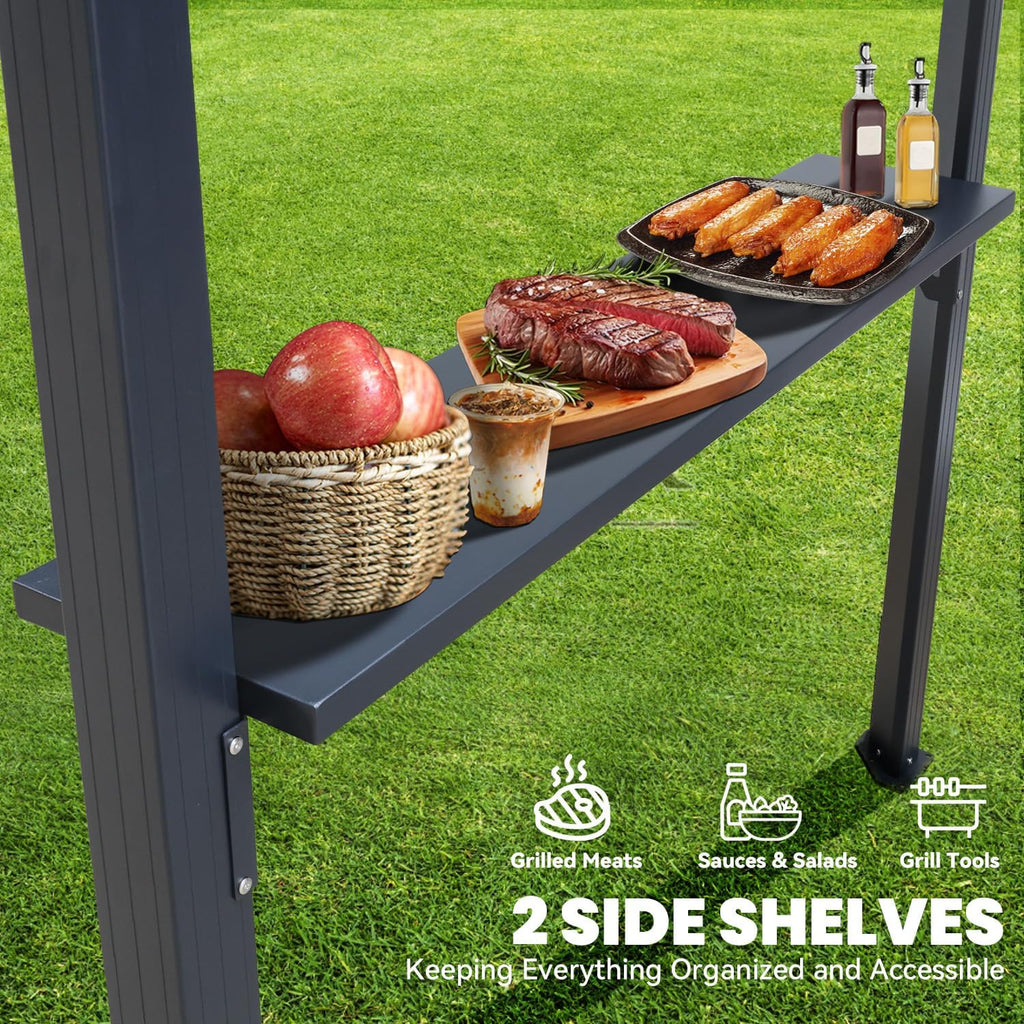 8x5 Louvered Pergola, Aluminum BBQ Pergola, Hardtop Gazebo Grill, Adjustable Rainproof Roof, Pergolas, Black