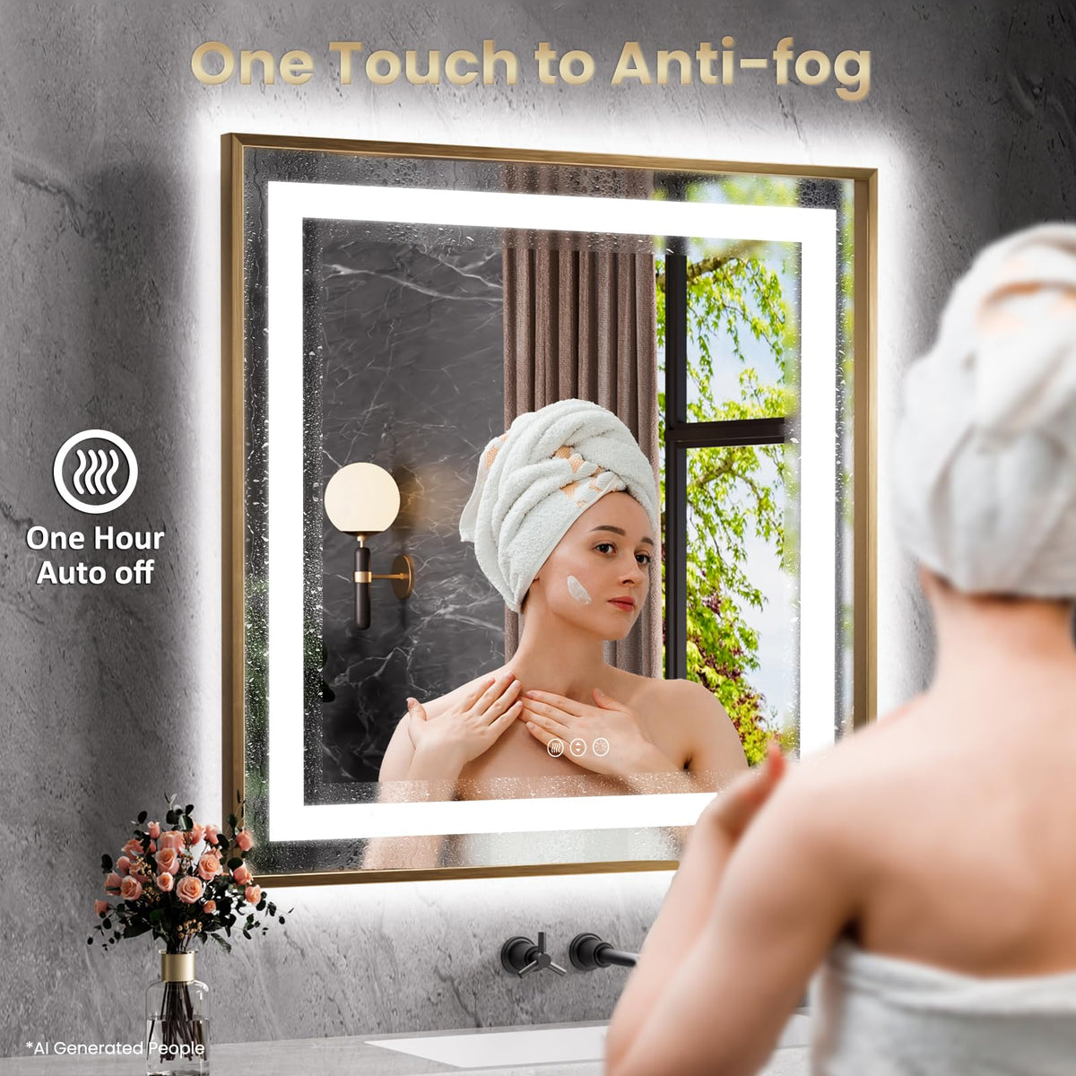 36"X30" LED Bathroom Mirror with Front Lit and Backlit(Brushed Gold)