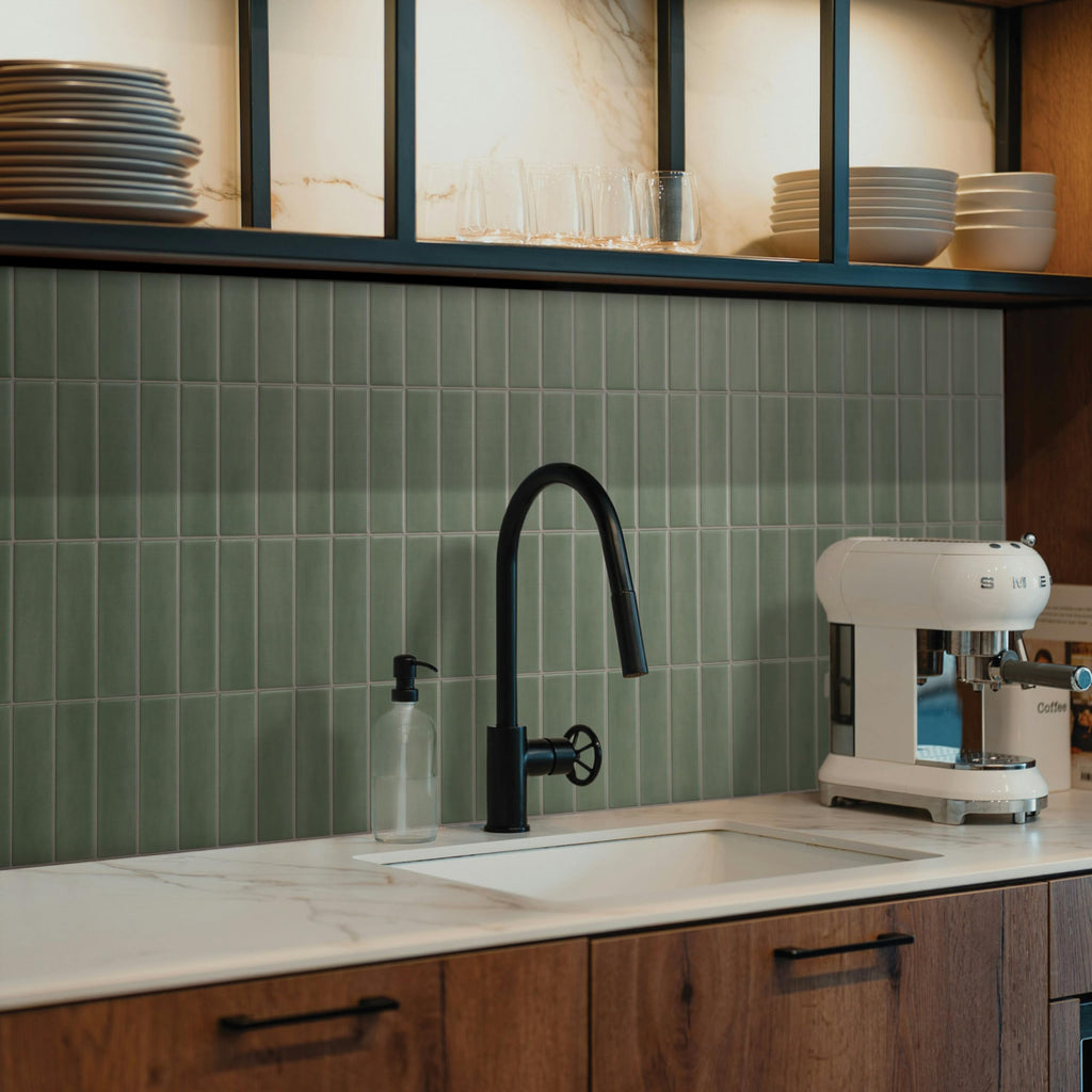 Peel and Stick backsplash, Stacked Olive Green, 11.43"x9"