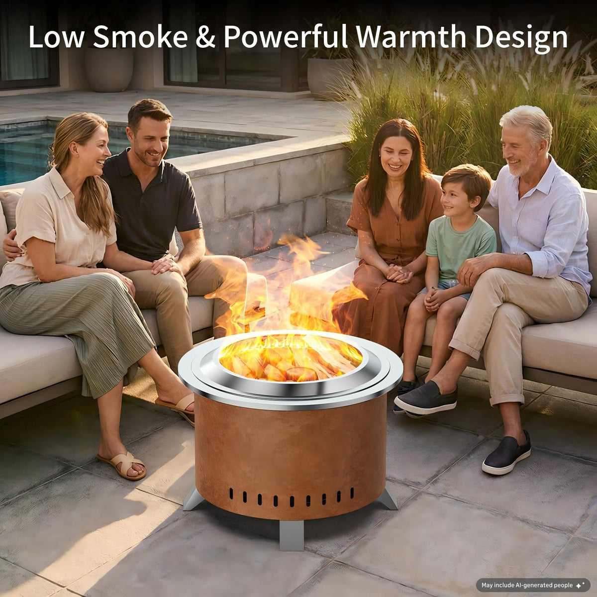 22 Inch Smokeless Fire Pit Stainless Steel Firepit with Cover