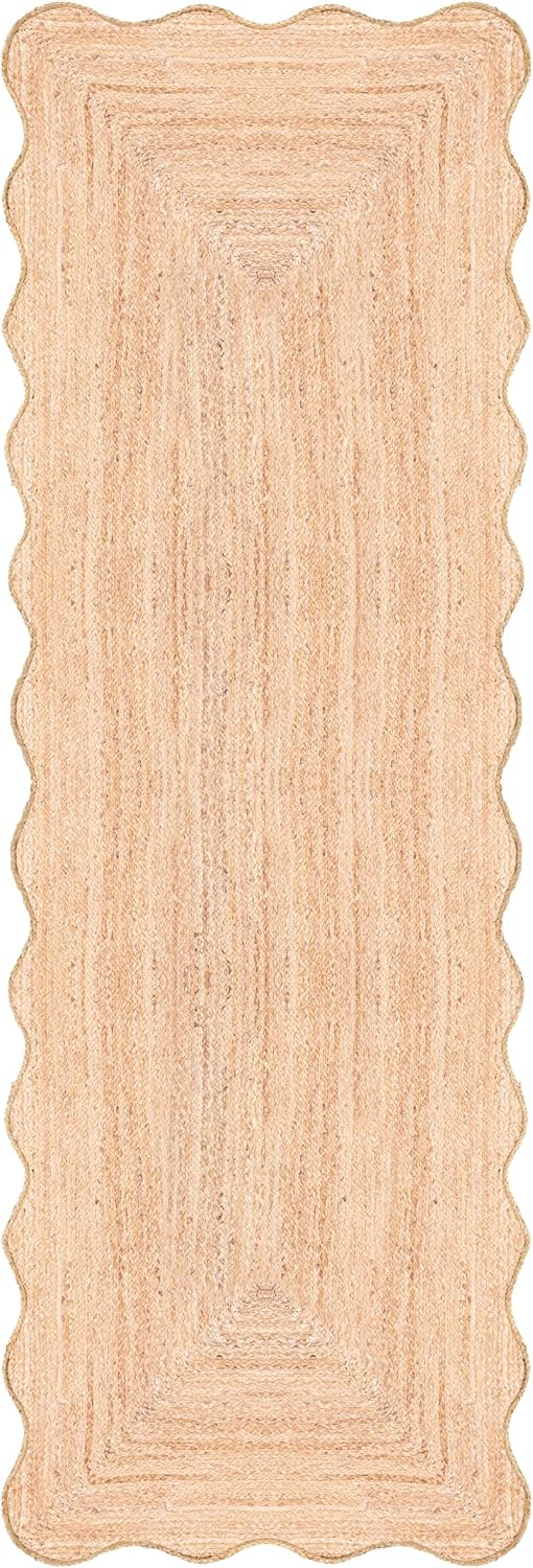 Scalloped Jute Rug, Handwoven Natural Fiber Small entryway Rug Farmhouse Area Rug, Natural