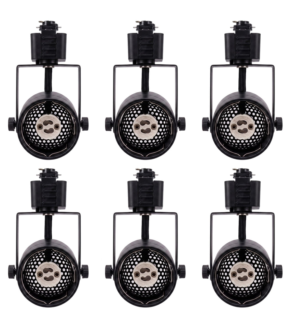 [6 Pack] H Type Track Lighting Heads to Gu10 Base Socket Light Direction Adjustable,Round,Black