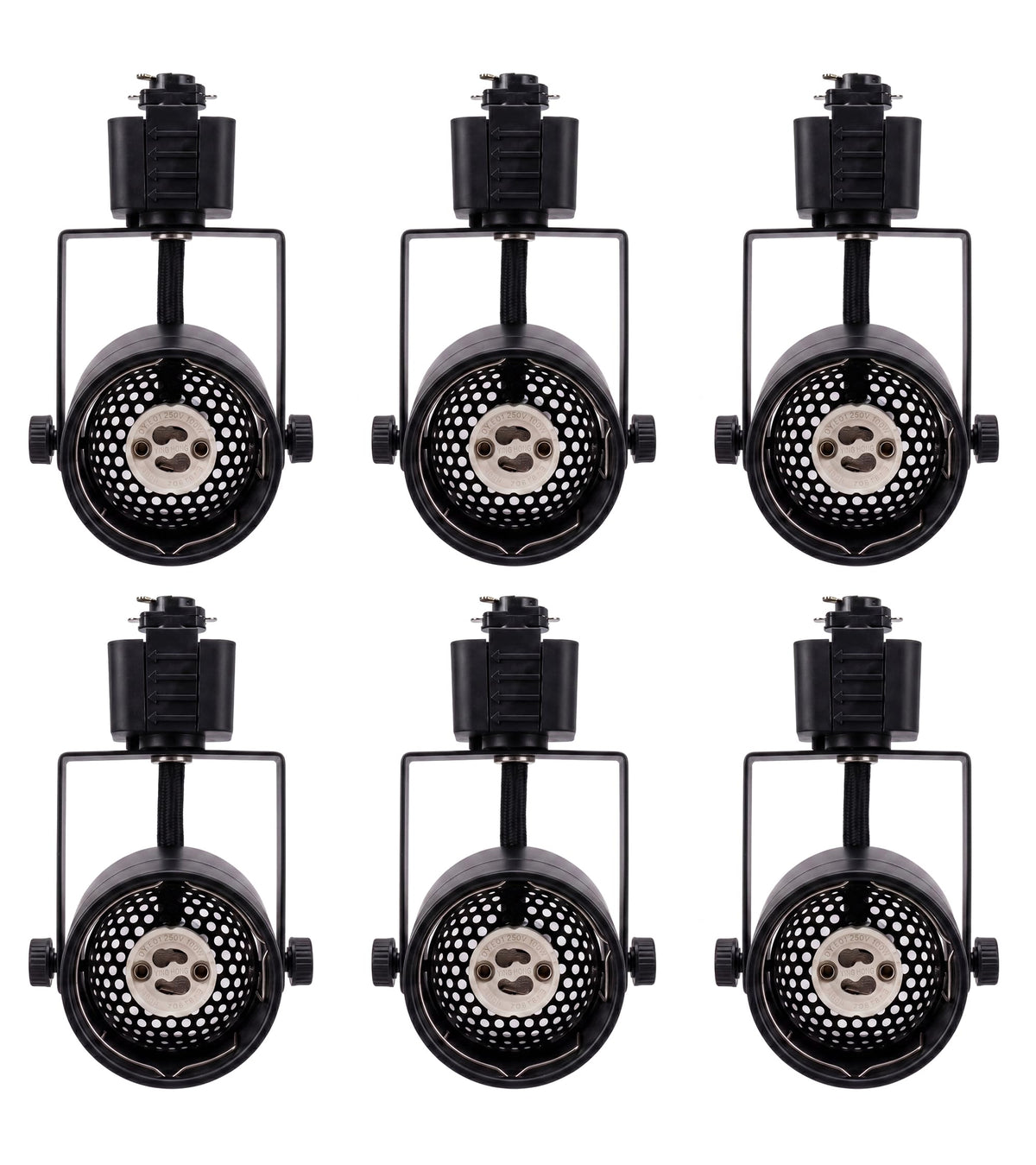 [6 Pack] H Type Track Lighting Heads to Gu10 Base Socket Light Direction Adjustable,Round,Black