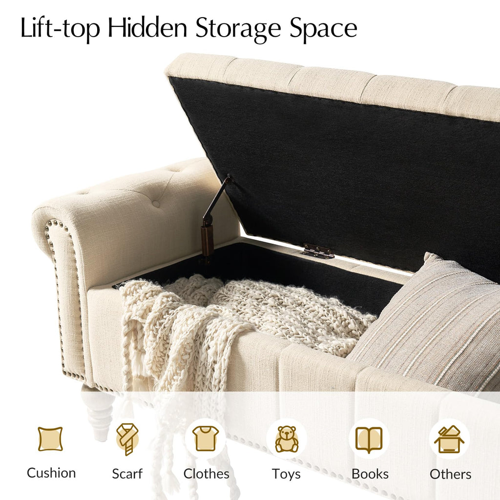 Farmhouse Storage Bench, Linen