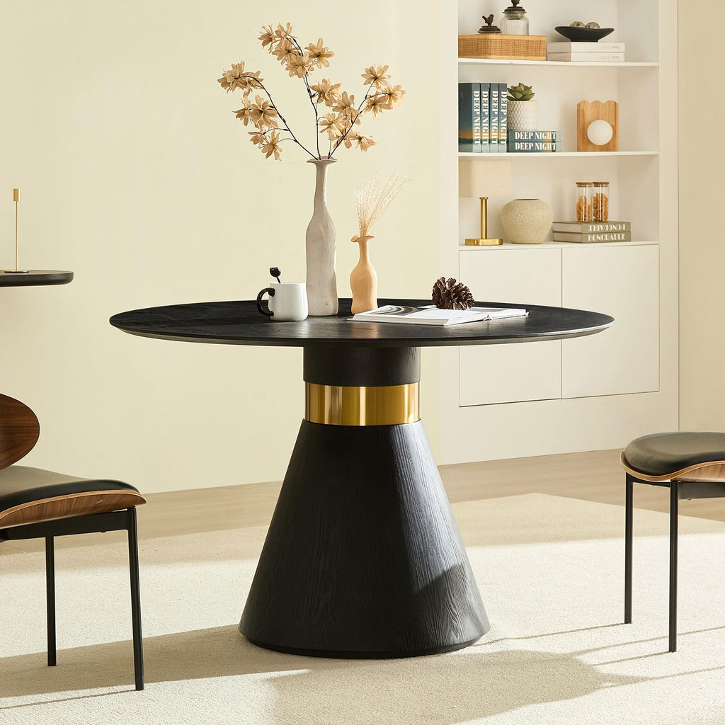 Inspired Saarinen Style Round Dining Table for 6 People, 47.24 Inches Dining Room Table, Modern Wood Round Kitchen Tables Black Pedestal Base