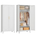 71" Tall Metal Bedroom Armoire, Wardrobe Closet with Doors, White
