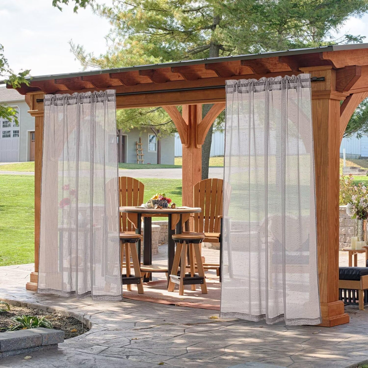 Outdoor Linen Sheer Curtains Waterproof, 2 Panels Rod Pocket Indoor/Outdoor Sheer Curtain for Pergola, Porch, Cabana