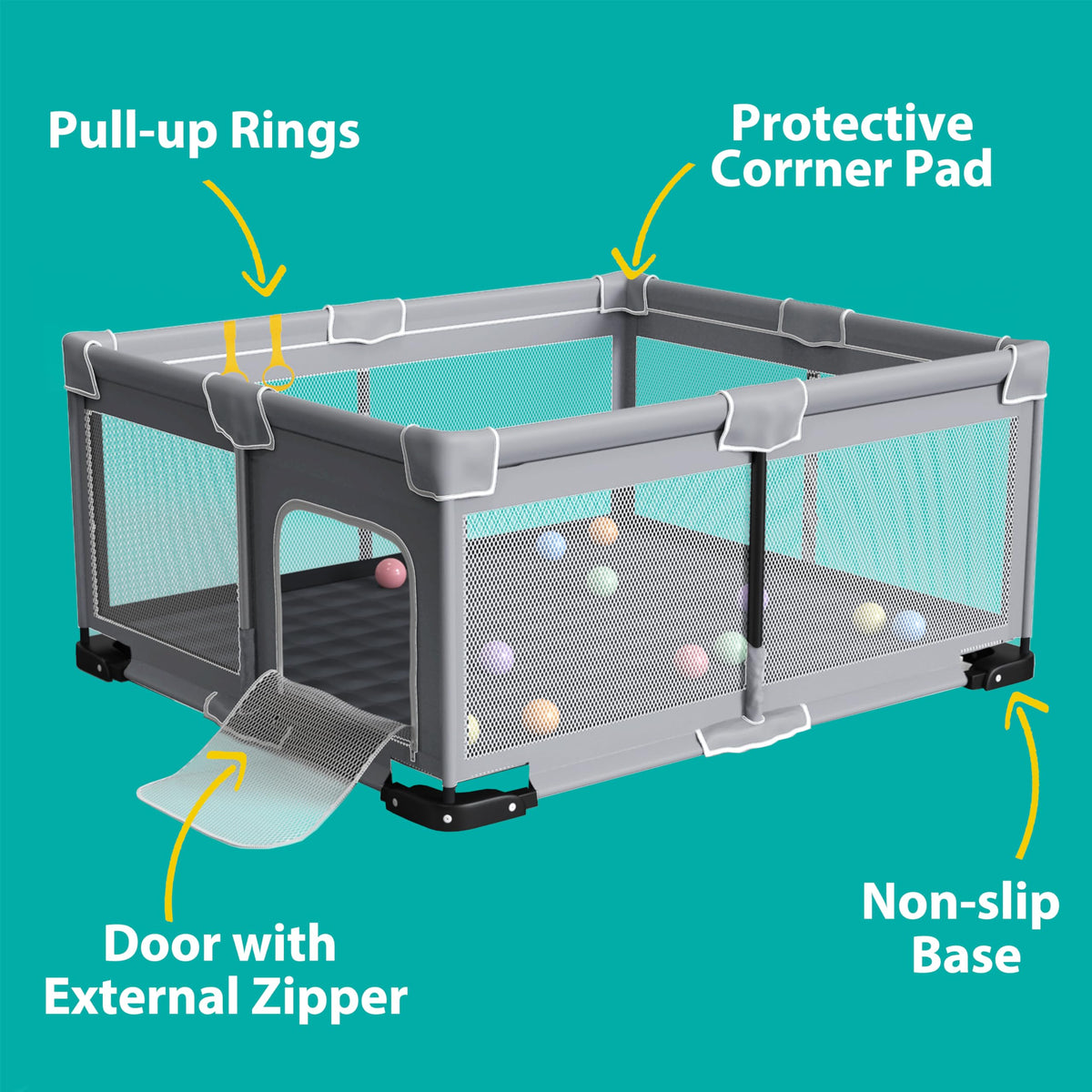 Foldable Playpen for Babies and Toddlers, 71"x59" Inches Portable Playpen with Mat, Kids Collapsible Play Pen with 2