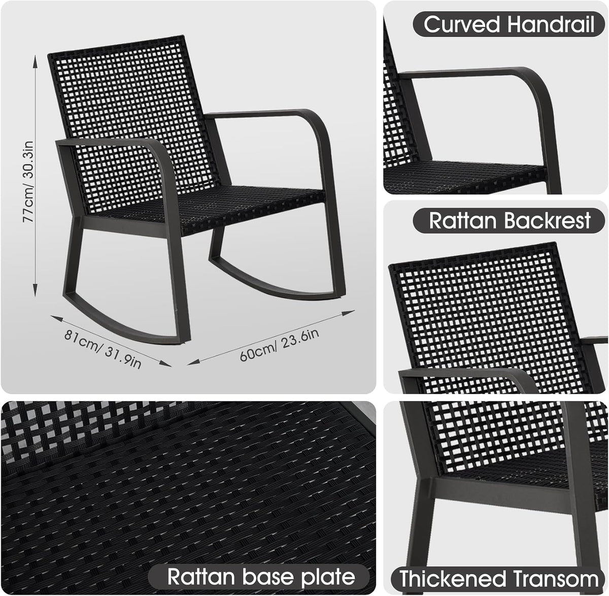 Bistro 3 Piece Patio Furniture Set, Patio Table and Rattan Outdoor Rocking Chairs Set of 2, Outdoor Bistro