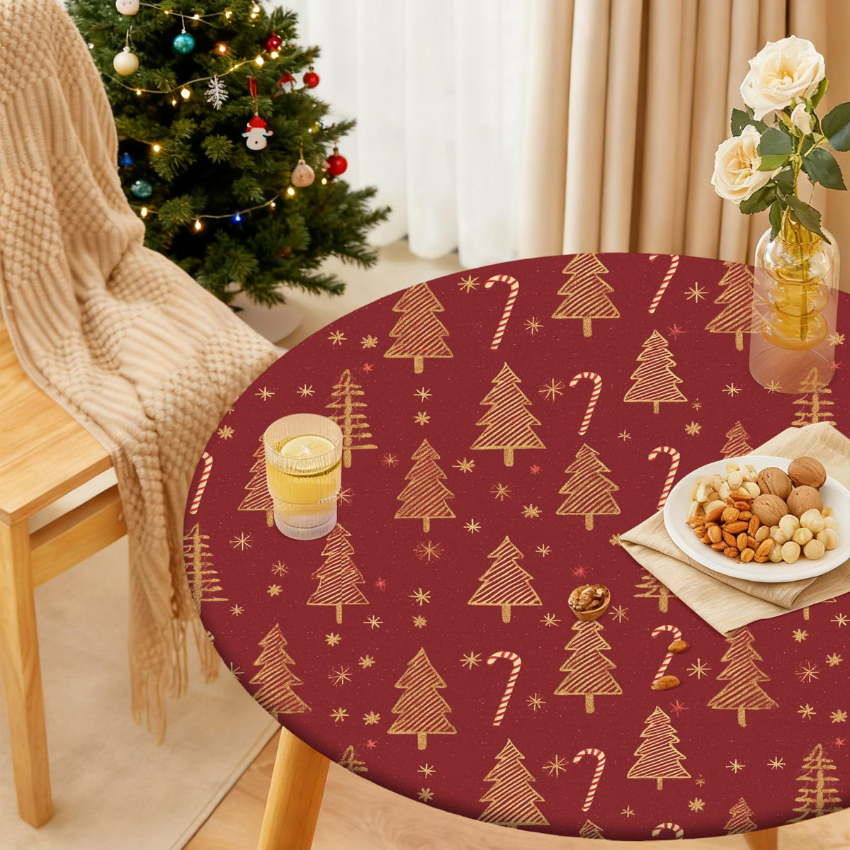 Christmas Tablecloth Round Fitted Tablecloth Fits 37"-44" Tables