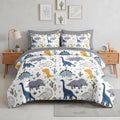 7 Pcs Comforter Set, Cute Dinosaur Dino Bedding for Kids Teen, Blue Yellow Dragon with Fitted Sheet 2