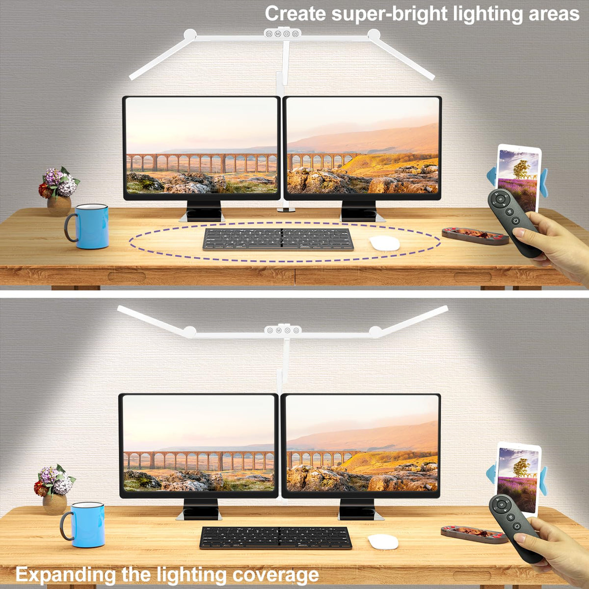 Architect Desk Lamp with Clamp, Led Desk Lamp with Remote Control, 24W Bright Dimmable Computer Light with Atmosphere