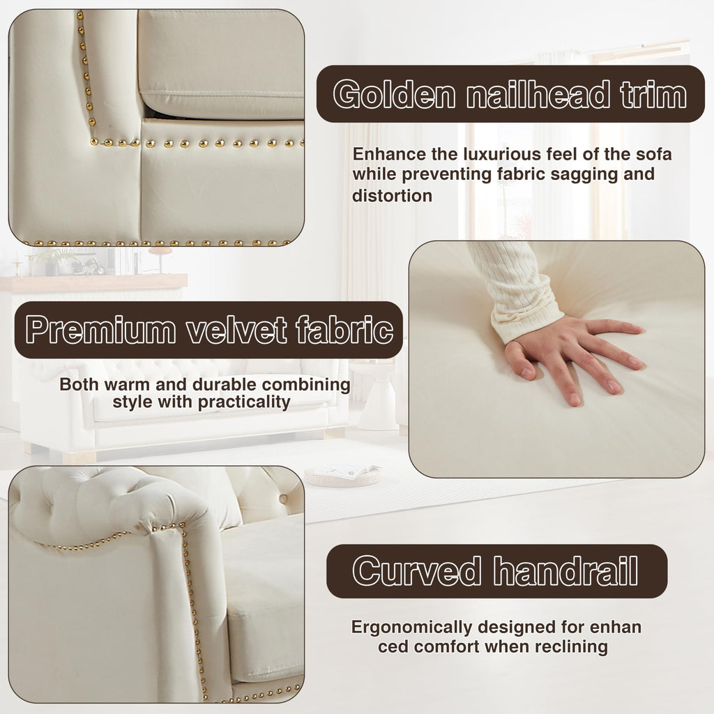 Modern Chesterfield Sectional Sofa, 3+3 Seater Combination Sofa with Rolled Arms, Button Tufted Back, Gold Studs - &