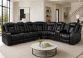 Black Power Reclining Leather Sectional Couch, LED Lighting Recliner Sofa with Storage Console, Cup Holders &
