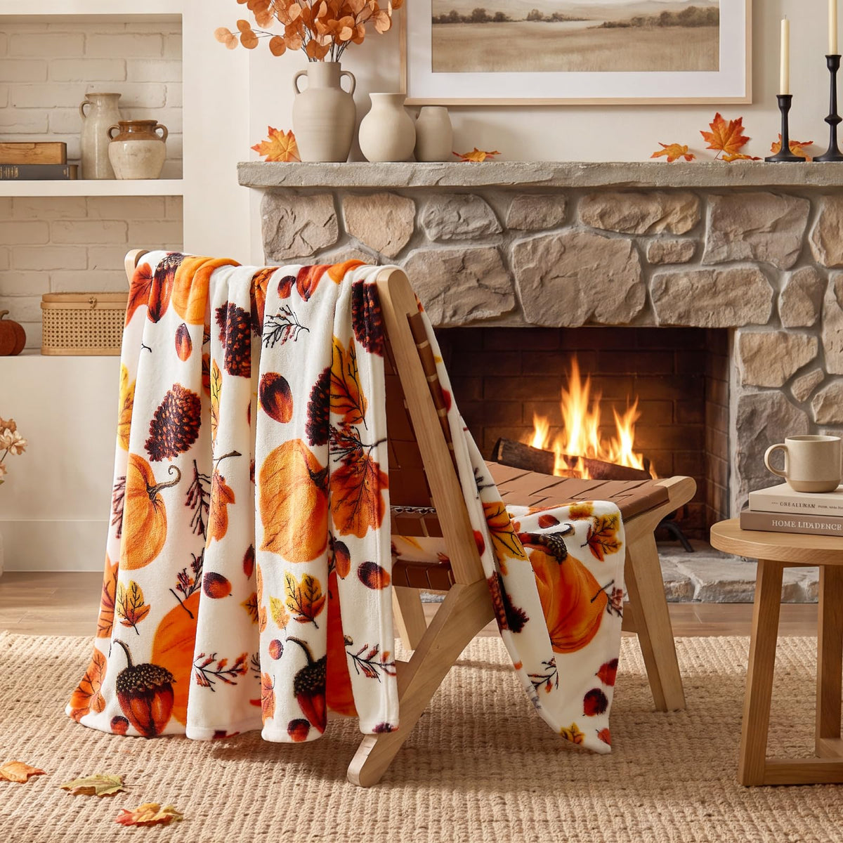 Fleece Blanket Soft Fall Throw for Couch Autumn Pumpkin 50"x60"