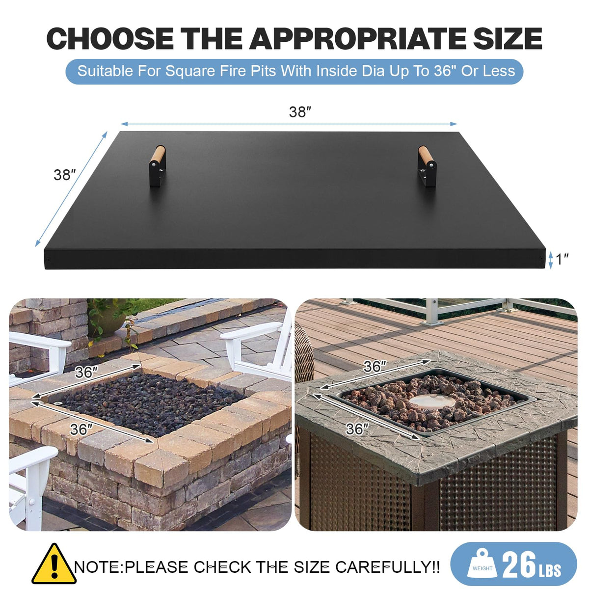 Fire Pit Lid Square 38", Heat Resistant Metal Firepit Cover