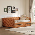 Full XL Size Upholstered Daybed with Pop Up Trundle, Multi-Functional PU Leather Sofa Bed with Backrest and Two