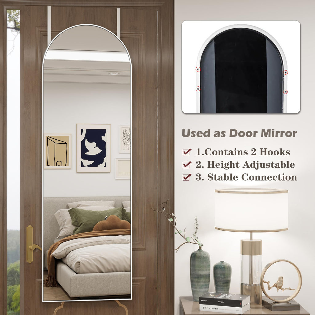 50"x 16" Door Mirror, Arched Full Length Hanging Mirror, White