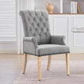 With Arms, Linen High Back Dining Room Chair, Light Grey