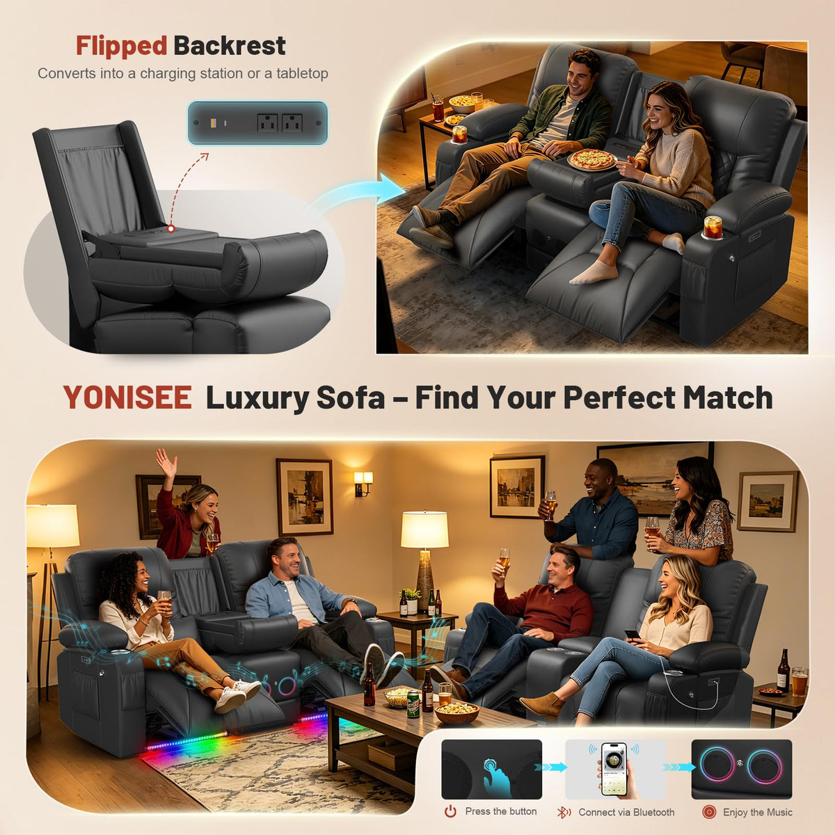 Power Loveseat Recliner Sofa, Reclining Loveseat with Console