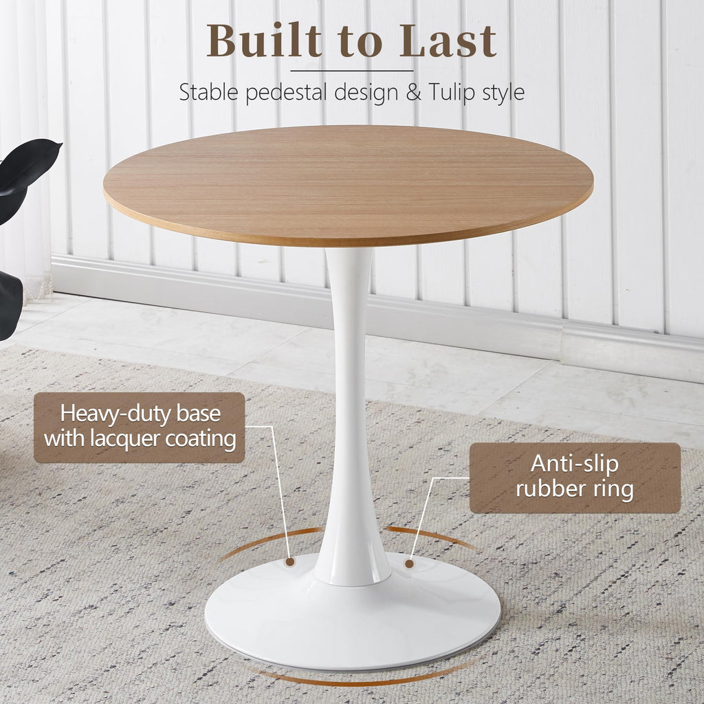Inspired Saarinen Style 31.5" Round Dining Table, Mid-Century Tulip Table with Metal Pedestal Base, Modern Leisure Table for Small Space