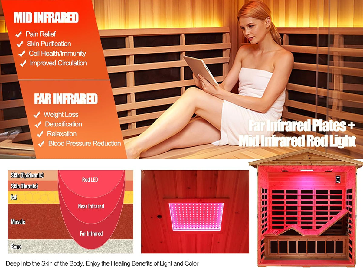 Outdoor Sauna 3 Person Infrared Sauna, Infrared Saunas for Home