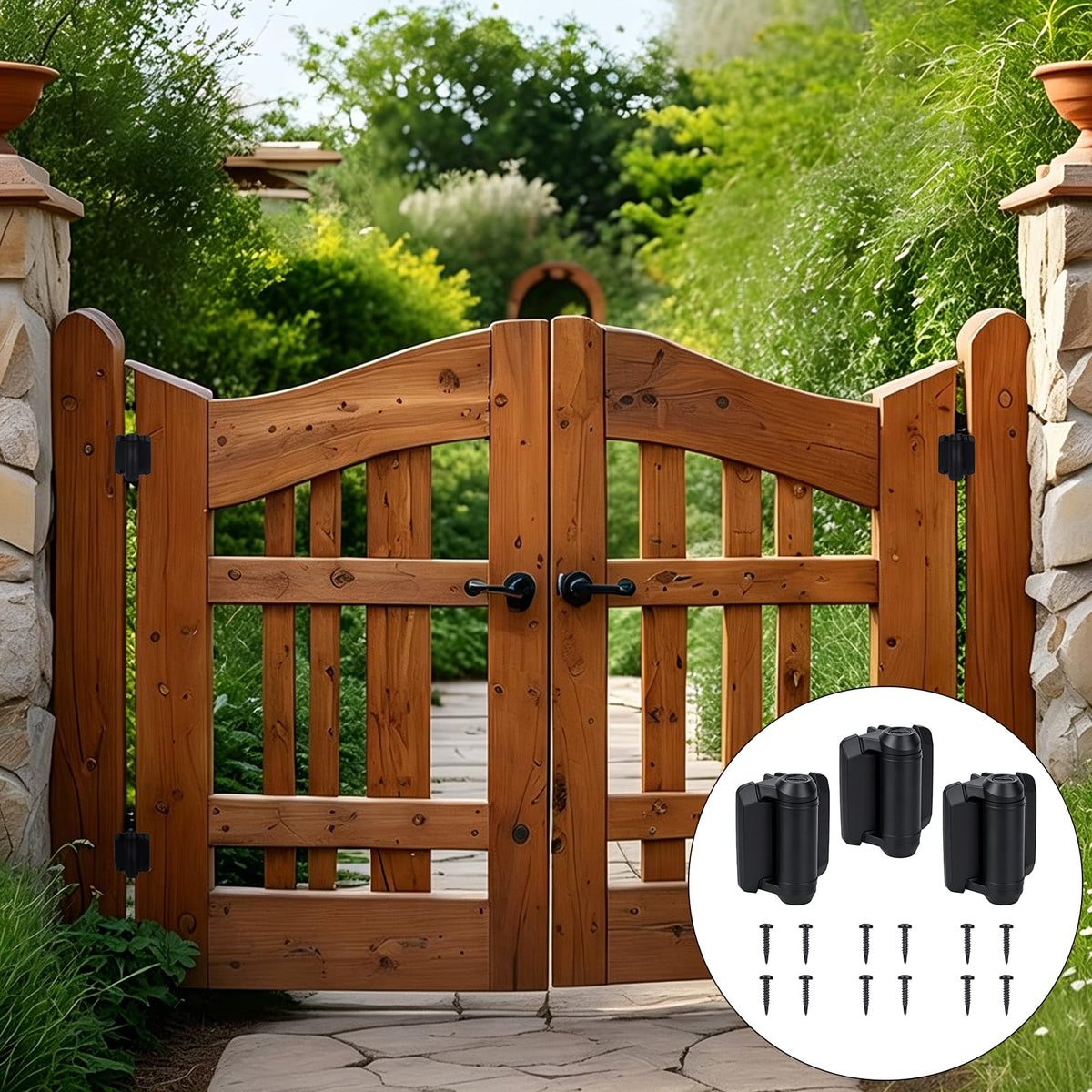 3Pcs Heavy Duty Self Closing Gate Hinges Adjustable Fence Hinges Kit 3.72x2.91x2.24Inch Sturdy Polymer and Stainless