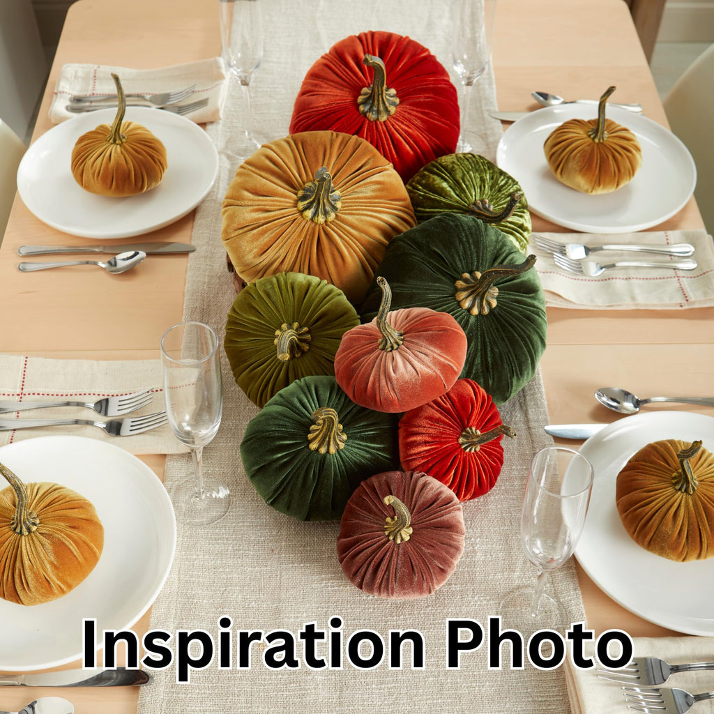 Set of 4 Small Velvet Pumpkins, elegant luxe gift set for new apartment, Thanksgiving centerpiece, bowl filler for
