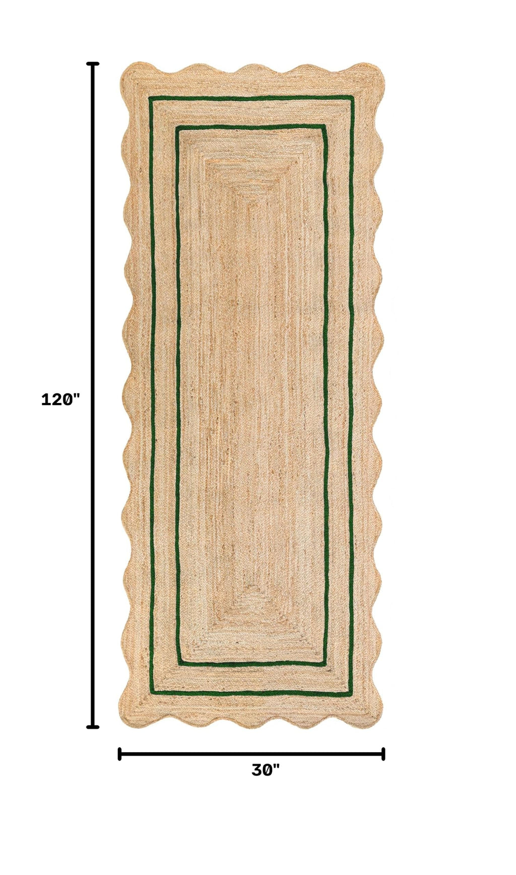 Wave Scalloped Natural Jute Runner, Green (2'6"x10'): Boho Farmhouse Entryway Scallop Rug