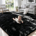 Fluffy Black Shag Area Rug, Soft Plush Pile for Bedrooms