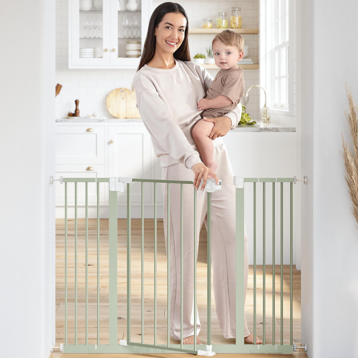 Baby Safety Gate Adjustable 42"x1.9"x30" Sage Pet Gate