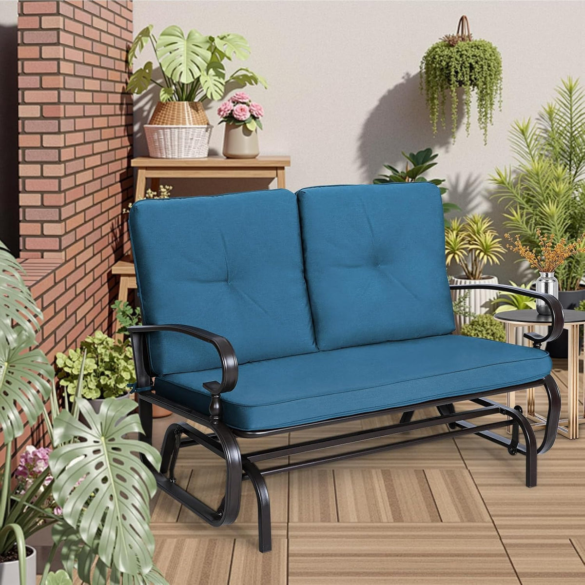 Outdoor Swing Glider Rocking Chair Patio Bench for 2 Person, Garden Loveseat Seating Patio Steel Frame Chair Set with