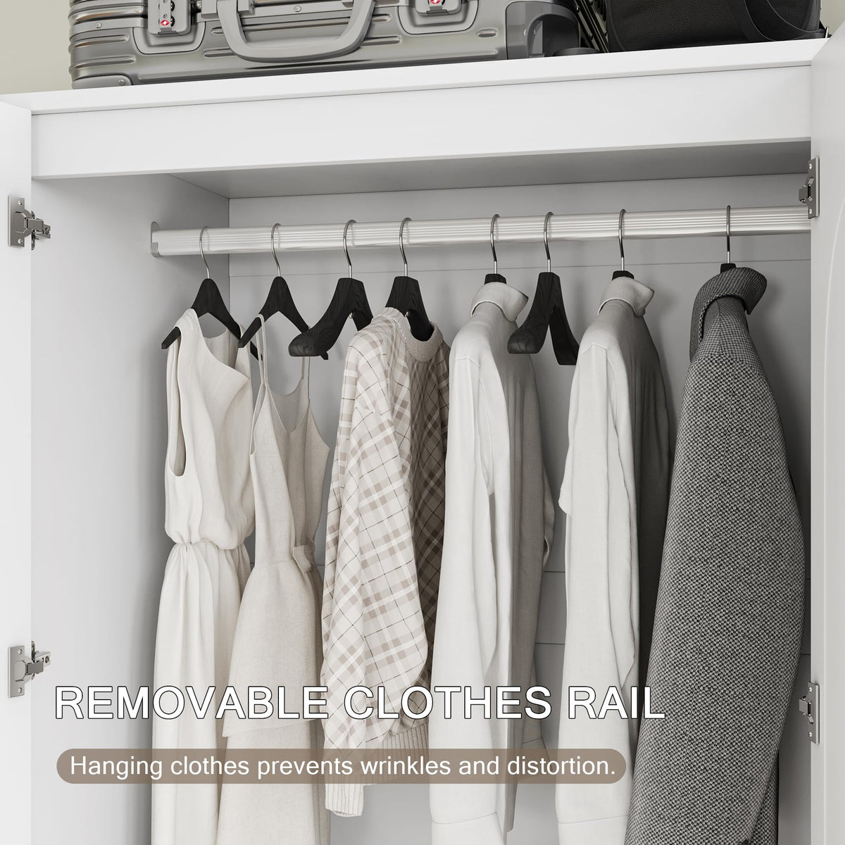 Wooden Armoire Wardrobe Closet with 2 Doors and 2 Drawers, Bedroom Freestanding Armoire Storage Cabinet with