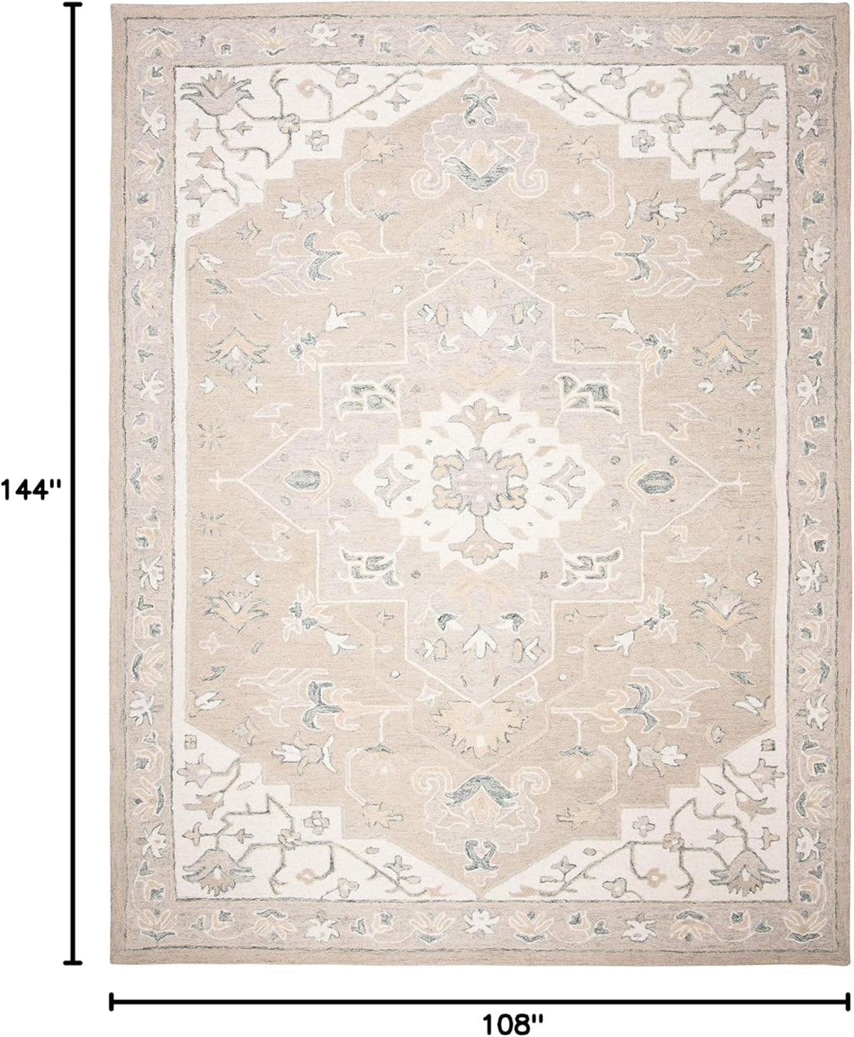 Micro-Loop Collection Area Rug, Light Grey & Ivory, Handmade Medallion Wool, Ideal for High Traffic Areas
