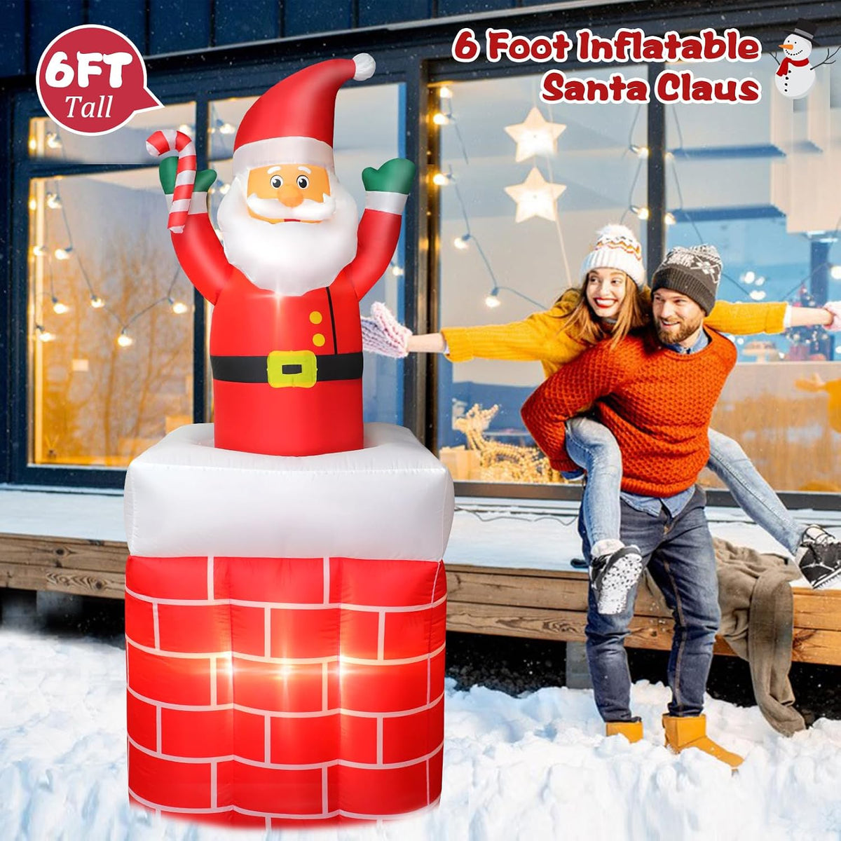 6 FT Christmas Inflatables Santa Claus Up and Down Chimney Decoration