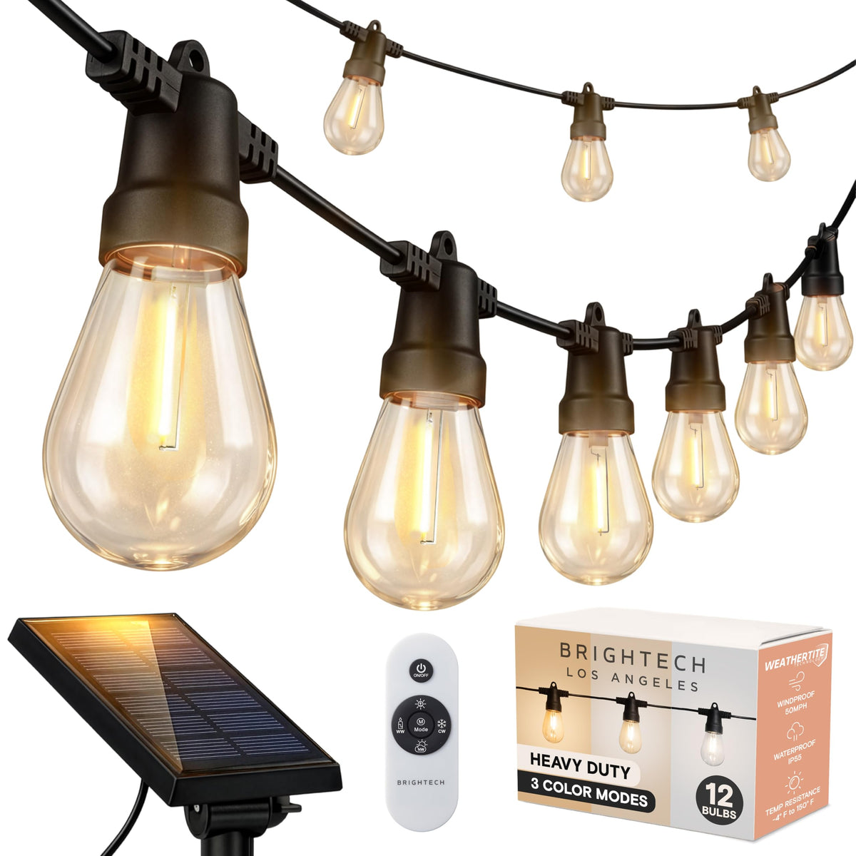 Ambience Pro 27-Ft Solar String Lights for Outside - Super Bright Remote Control Color Adjustable Outdoor String