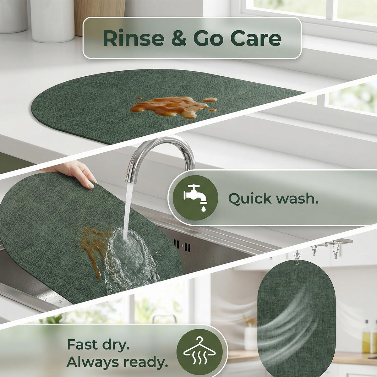 Faux Leather Oval Placemats Set of 12, Green