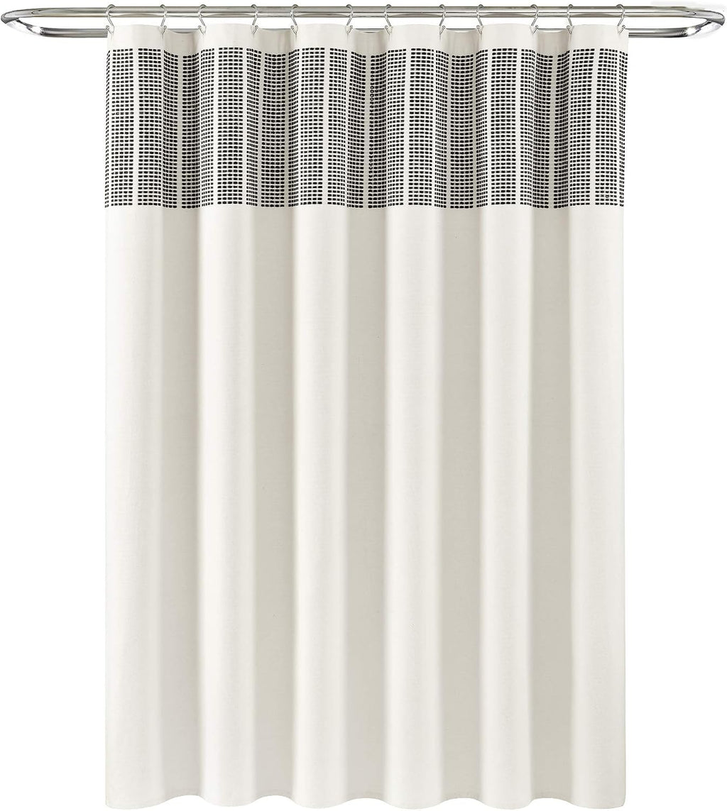 Stitched Woven Stripe Yarn Dyed Cotton Blend Shower Curtain Single 72" W x72 L Ivory & Black - Shower Curtains
