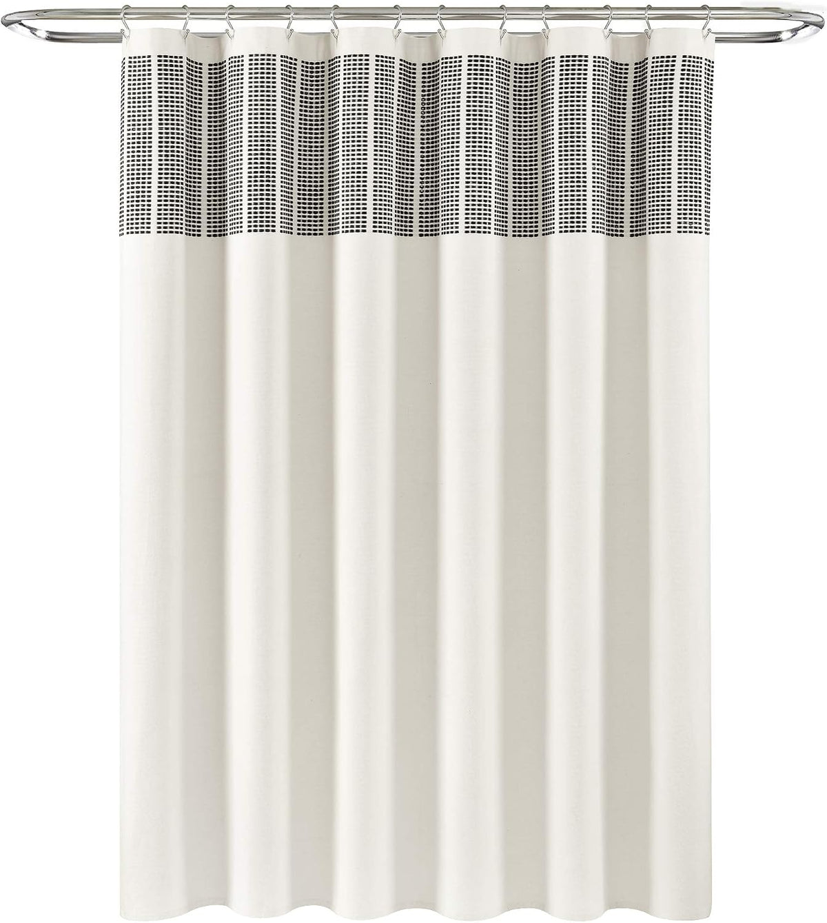 Stitched Woven Stripe Yarn Dyed Cotton Blend Shower Curtain Single 72" W x72 L Ivory & Black - Shower Curtains