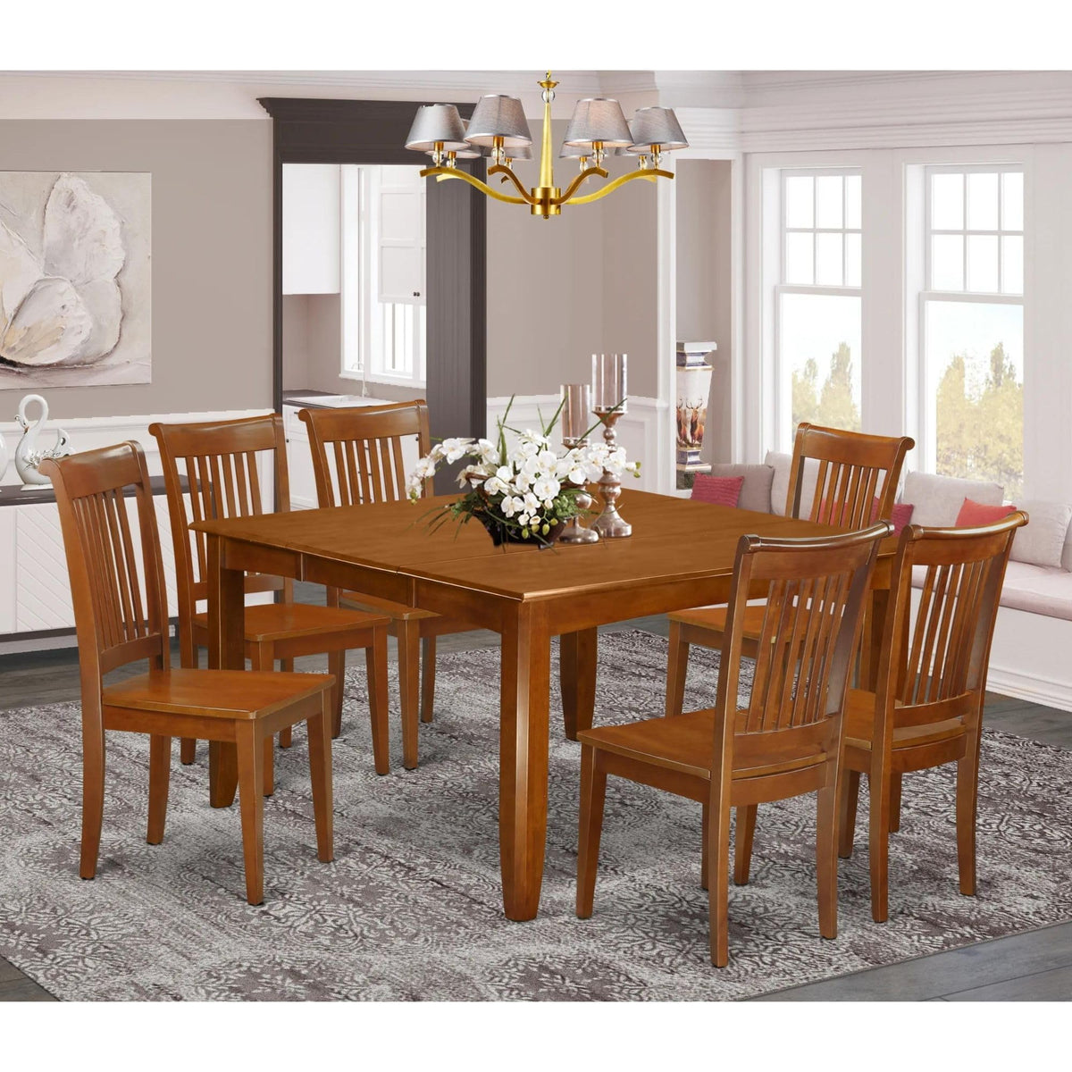 West Furniture 9 Piece Dining Room Table Set Includes a Square Kitchen Table with Butterfly Leaf and 8