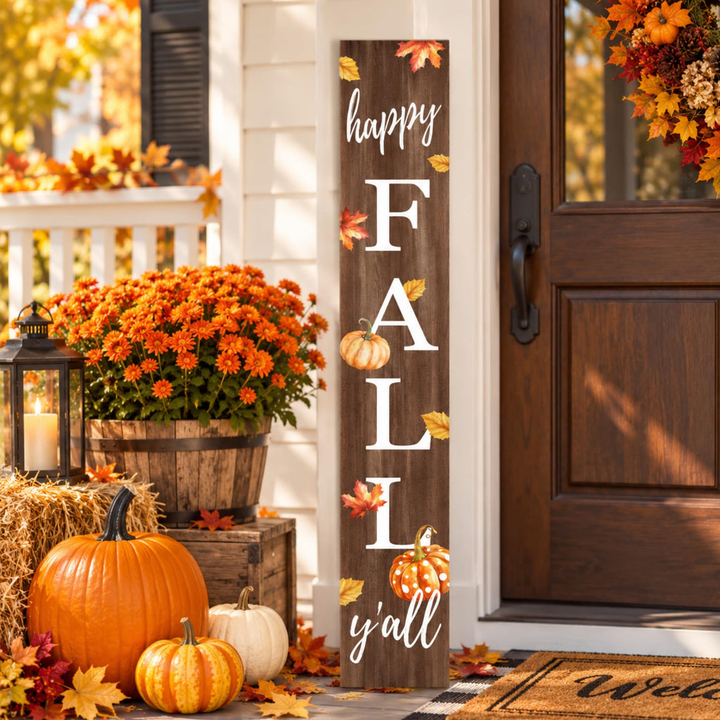 Happy Fall Porch Sign 47" Autumn Pumpkin Front Door Vertical Wooden Welcome Signs Front Door Decorate For Garden Home