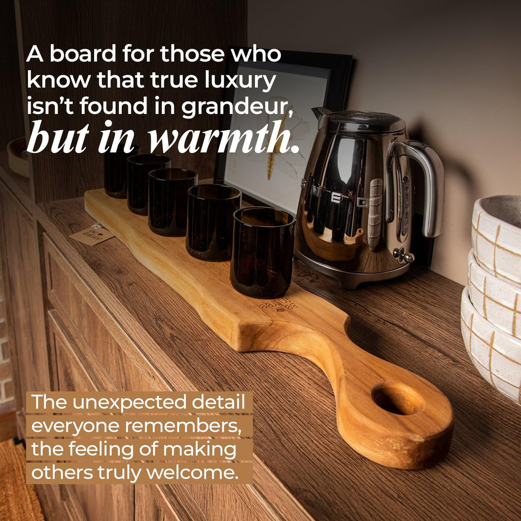 Premium Small Serving Board - Teak Charcuterie Board with Handle for Cheese, Appetizers & Food Presentation