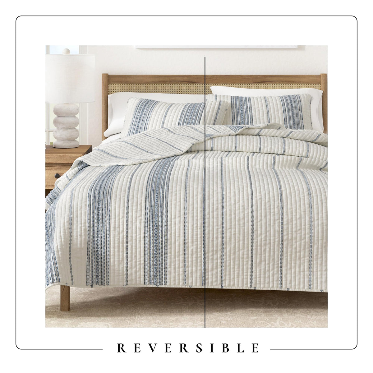 Striped Quilt Set - 3-Piece Size Farmhouse Bedding Set - Lightweight, All-Season, Reversible